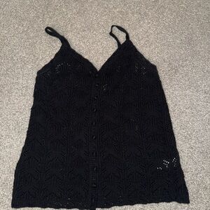 aerie Black Knit Button-Front Cami Tank